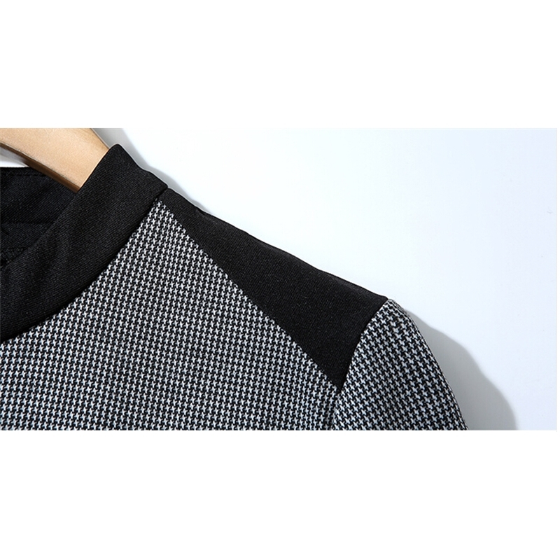 Spring Houndstooth Dress Elegant Long Sleeve Slim Vintage Pleated es Wome Casual Party Vetidos Runway 210520