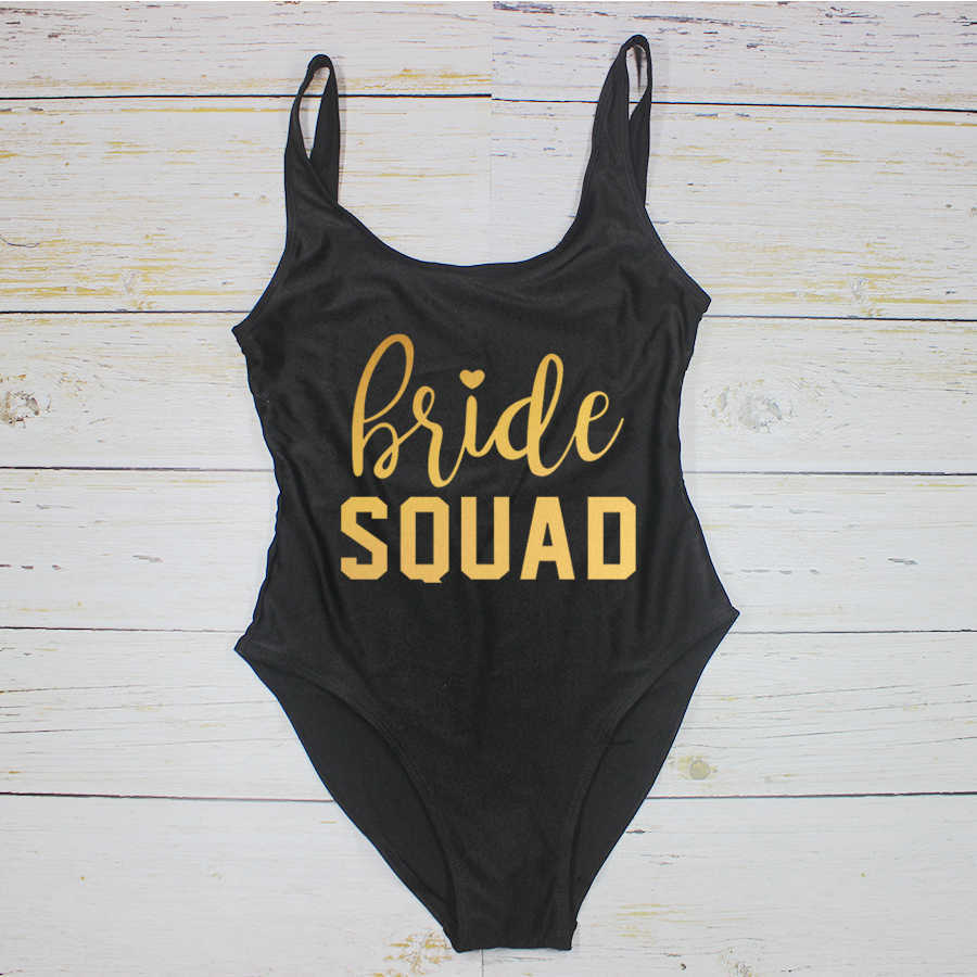 Bachelorette Party Swimsuit Bride & Squad Lady Wedding Lining High Leg Women Swimwear Bikini 210611