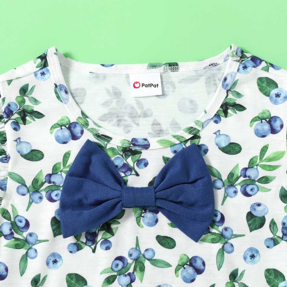Stylish Blueberry Leaves Print Bowknot Top And Shorts 210528