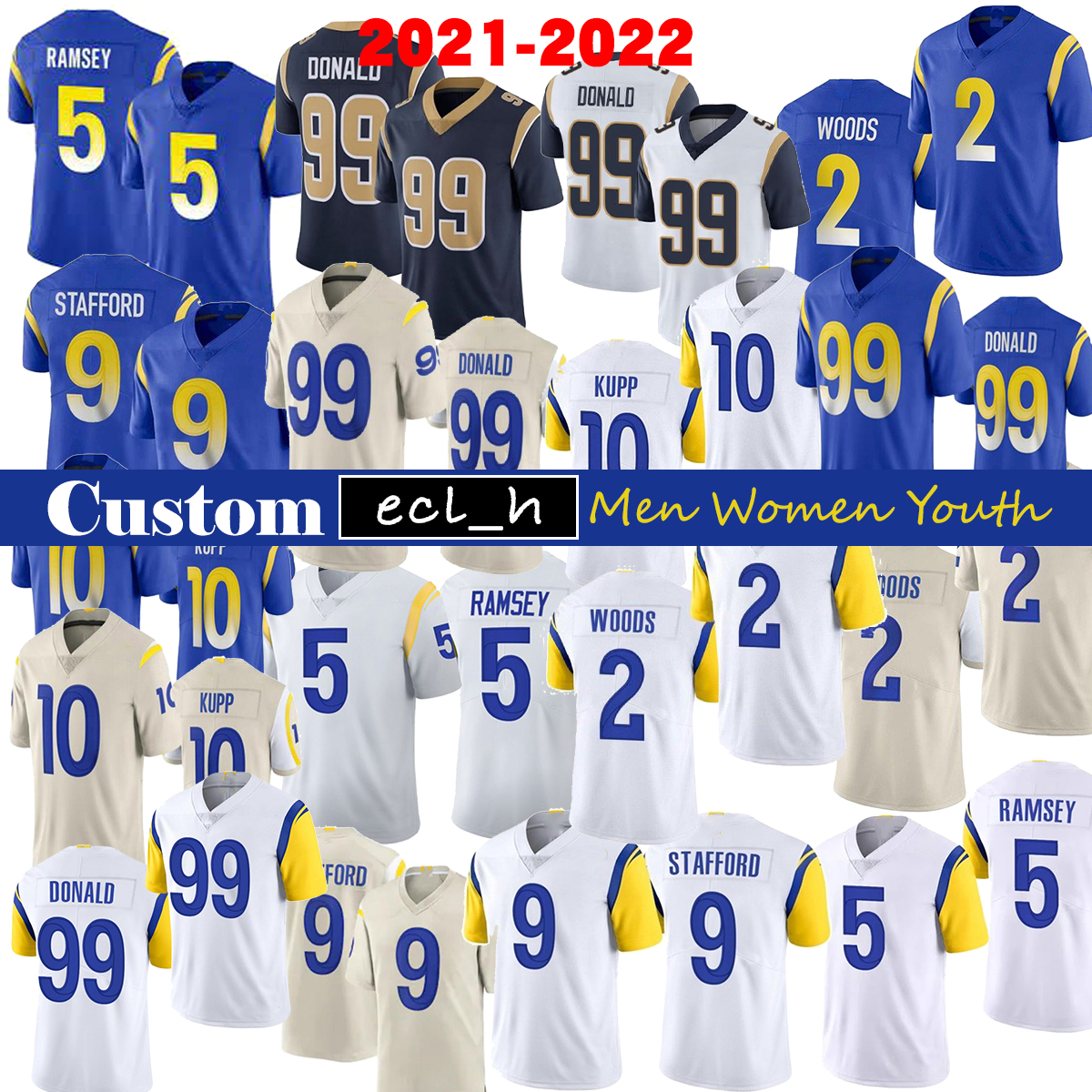 2021 LA football jersey custom Men Women Youth 2 robert woods 5 Jalen Ramsey 9 Matthew Stafford 10 Cooper Kupp 99 Aaron Donald 1 Jackson 23 Akers 77 Whitworth 15 Atwell, As
2021 LA football jersey custom Men Women Youth 2 robert woods 5 Jalen Ramsey 9 Matthew Stafford 10 Cooper Kupp 99 Aaron Donald 1 Jackson 23 Akers 77 Whitworth 15 Atwell, As