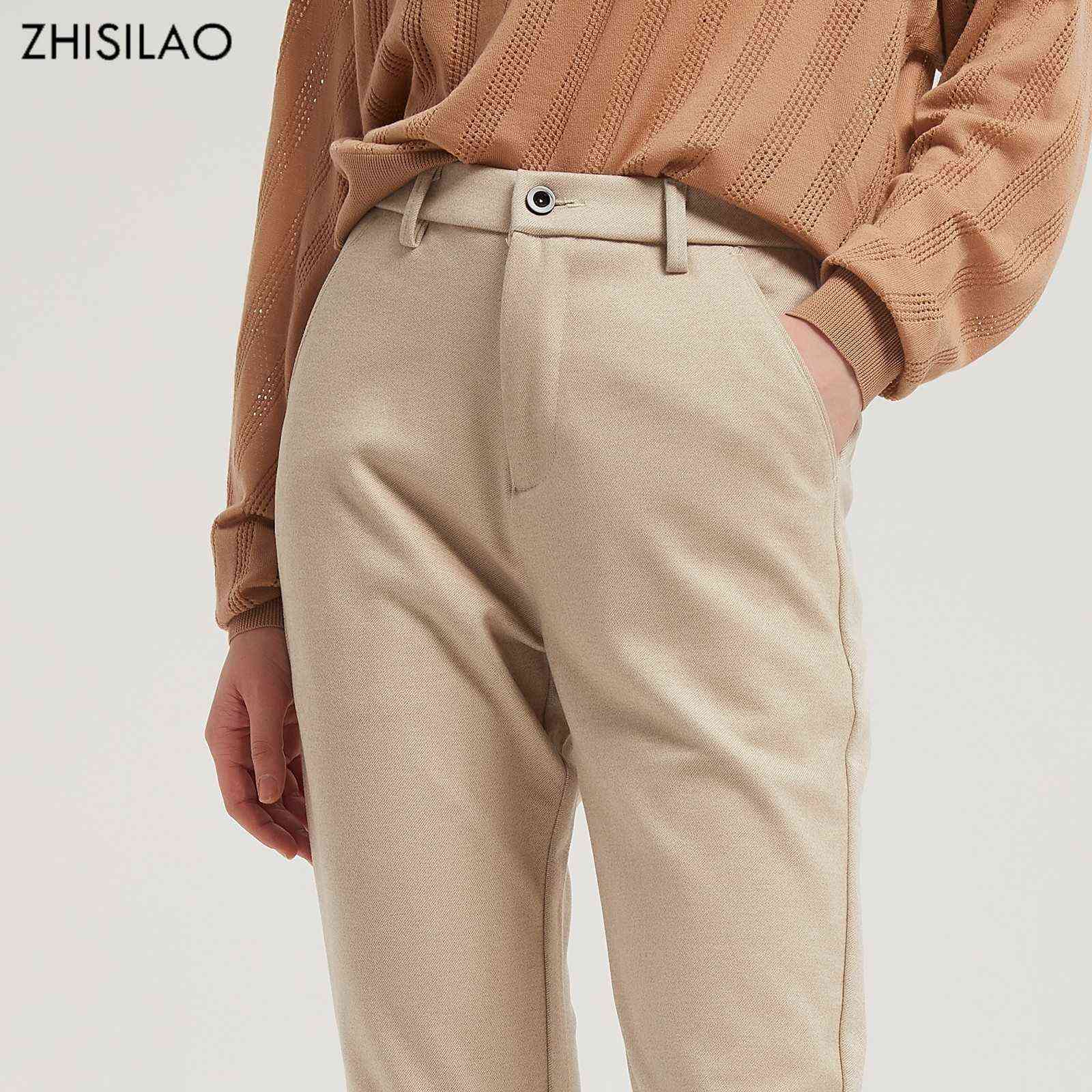 ZHISILAO Elegant Woolen Thick Harem Pants Women Vintage Solid Office Lady High Waist Trousers Mujer Autumn Winter 211115