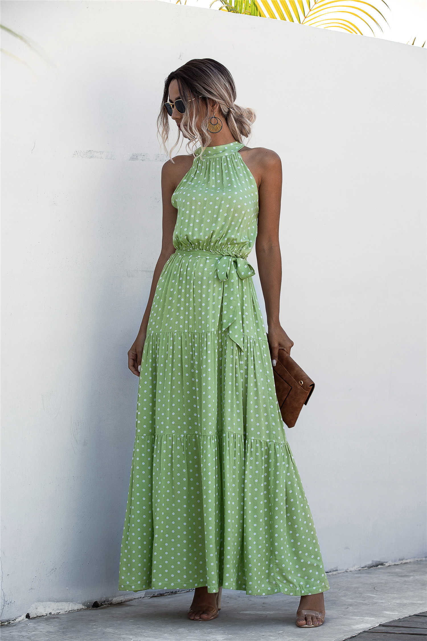 Summer Long Dress Polka Dot Casual Midi es Black Halter Strapless Yellow Sundress Vacation Clothes For Women 210623 - view 6