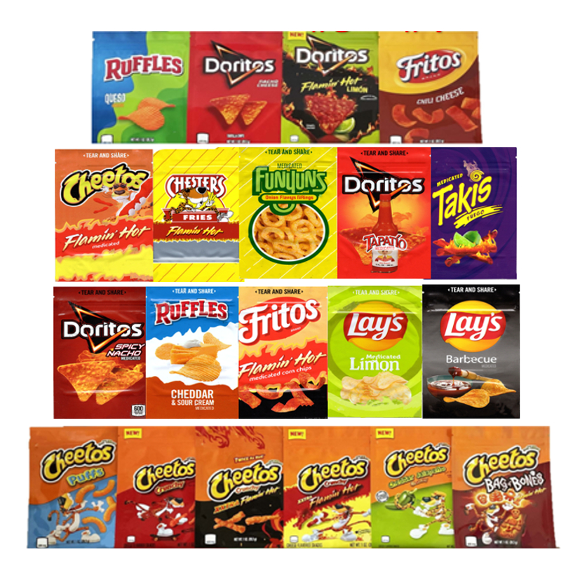Packaging bags Potato chips 500mg Cheetos Maylar resealable edibles DORITOS Cheese Gummi Worm bag RUFFLES FRITOS
Packaging bags Potato chips 500mg Cheetos Maylar resealable edibles DORITOS Cheese Gummi Worm bag RUFFLES FRITOS