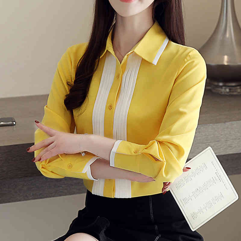 Solid Long Sleeve Chiffon Ladies Shirt Casual Autumn Women Tops Office Work Korean Fashion Clothing Blusas 6101 50 210506