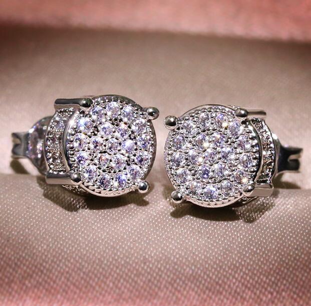 Unisex Men Women Stud Earrings Gold Silver Plated Sparkling Luxury Shining Crystal CZ Simulated Diamond Earring Jewelry