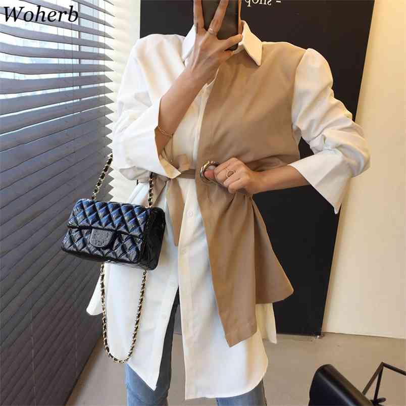Fake Two Pieces Dress Women Patchwork Shirt Dresses Korean Chic Elegant Belt Robe Summer Office Lady Casual Vestidos 210519, Black khaki
Fake Two Pieces Dress Women Patchwork Shirt Dresses Korean Chic Elegant Belt Robe Summer Office Lady Casual Vestidos 210519, Black khaki