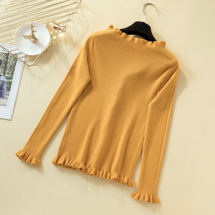 Lotus Edge Knitted Sweaters bottoming shirt Fashion lotus leaf sleeve knited cardigan office lady solid 7252 50 210427