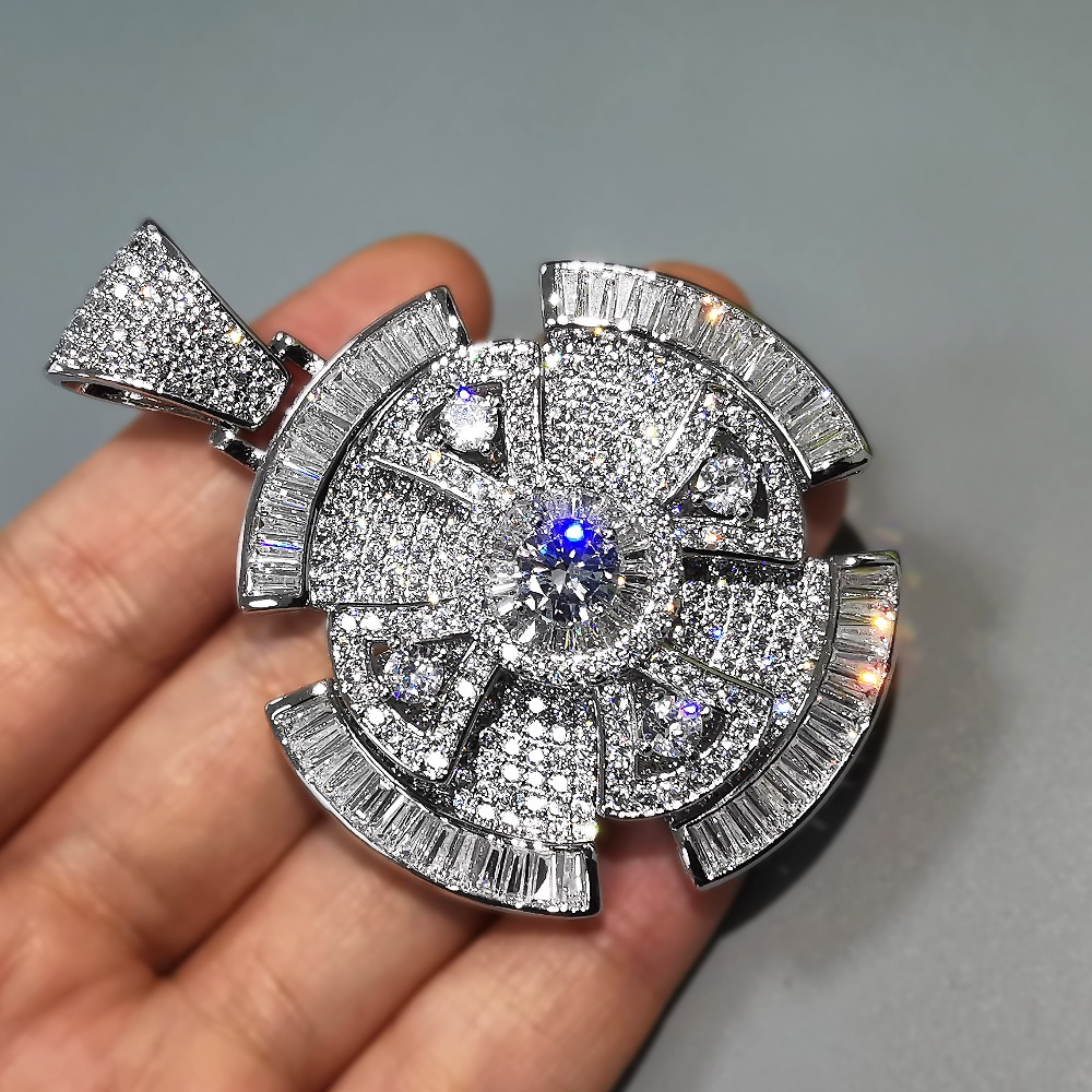 New Gold Spinner Cross Rotate Pendant Necklace Iced Out Cubic Zircon Mens Personality Fashion Rap Gift Hip Hop Jewelry Collar Punk Party Gifits for Me