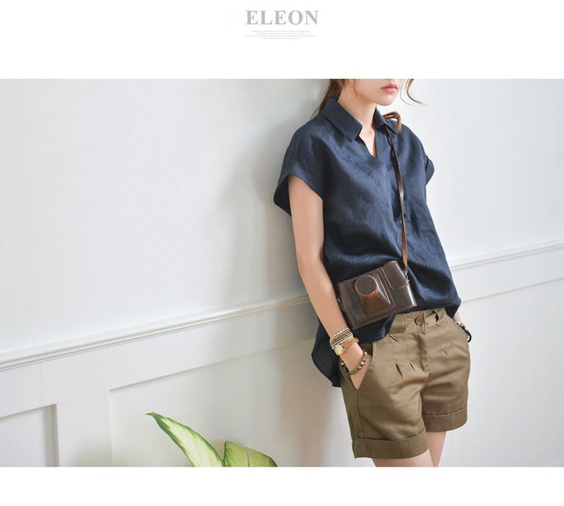 Women Casual Summer V-neck Cotton Linen Blouse short sleeves loose Shirt blusas fashion Plus Size 210518