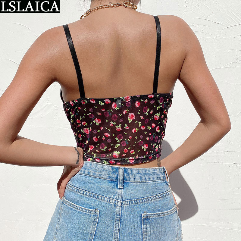 Women Top Sleeveless Lace Patchwork Summer s For Mesh Print Sexy Tank s Fashion Roupas Femeninas Feminino 210520