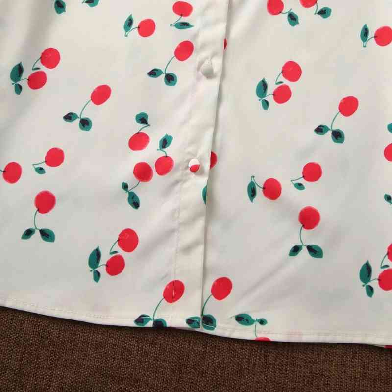 Women Cherry Printing Basic Shirt Casual Femme Long Sleeve Blouse Office Lady Loose Tops Blusas S8126 210430
