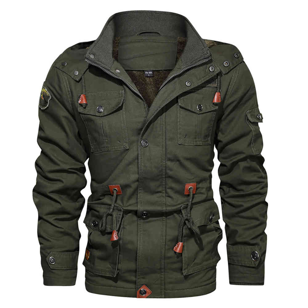 Jacket Men Winter Thick Casual Bomber Coat Mens Fleece Army Pilot Jackets Air Force Cargo Hooded Outerwear JK19126 210518
