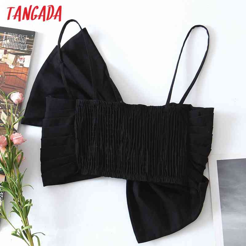 Women Bow Bralette Camis Crop Top Spaghetti Strap Sleeveless Backless Short Shirts Female Solid Tops QW94 210416