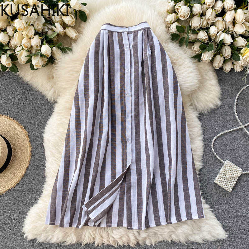Vintage Contrast Color Striped Skirts Korean Buttons High Waist Women Split Skirt Spring Summer Faldas Mujer 6F920 210603, Gray 
Vintage Contrast Color Striped Skirts Korean Buttons High Waist Women Split Skirt Spring Summer Faldas Mujer 6F920 210603, Gray
