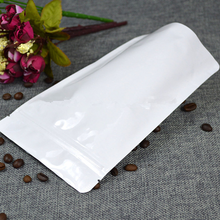 Thick Stand up Glossy White Pure Aluminum Foil Zip Lock Bag Doypack Resealable Chocolate Snack Candy Sugar Coffee Gift Heat Sealing Packaging Storage 