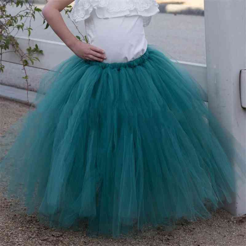 Girls Vintage Green Long Tutu Kids Handmade Dance Tulle Pettiskirts Underskirts Children Christmas Party Costume Skirts 210331