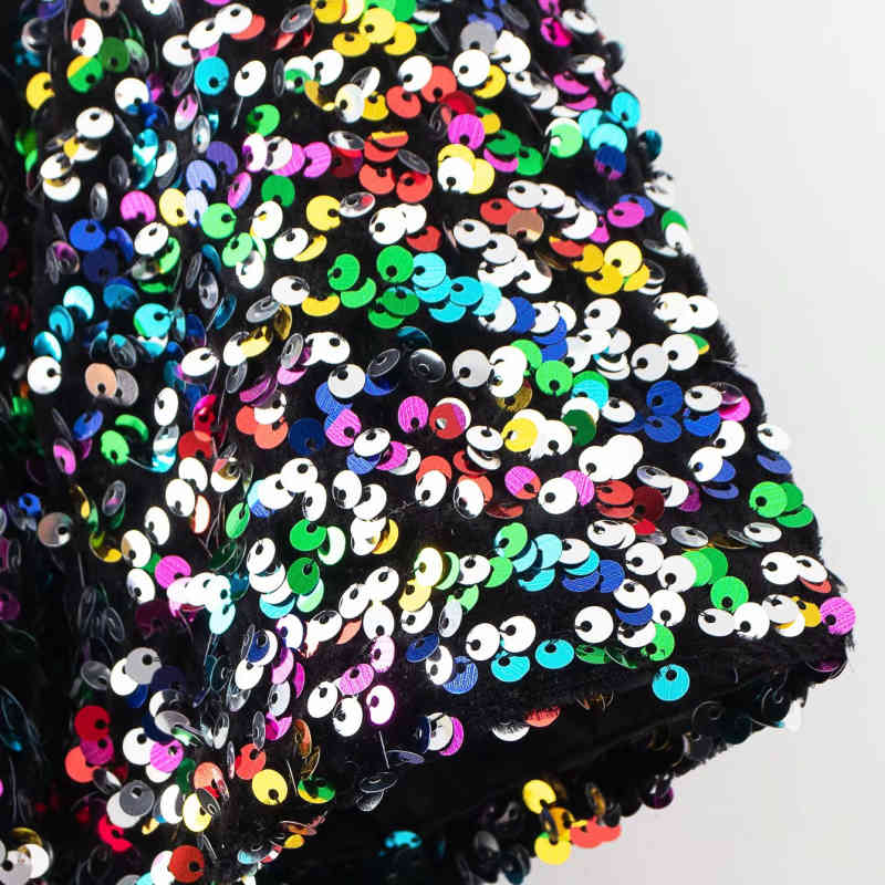 Sexy Woman Colorful Sequined V Neck Tops Spring Summer Fashion Ladies Shiny Club T-Shirt Female Chic Blingbling Top 210515