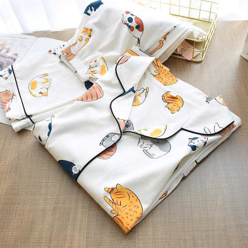 100% Cotton Pajamas For Women 2021 Cute Cat Print Cartoon Home Clothes 2Pcs Set Sleepwear Female Tops+Pants Nighties Pijama Suit, Short sleeve shorts
100% Cotton Pajamas For Women 2021 Cute Cat Print Cartoon Home Clothes 2Pcs Set Sleepwear Female Tops+Pants Nighties Pijama Suit, Short sleeve shorts
