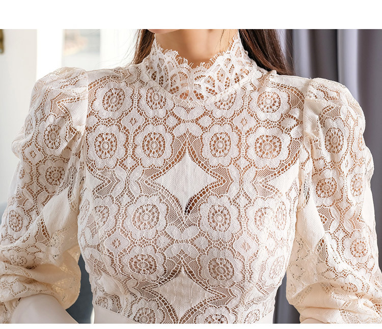 Korean Fashion Summer Bodycon Pencil Dress Women Stand Collar Long Sleeve Patchwork Lace Office Ladies Clothing 210506