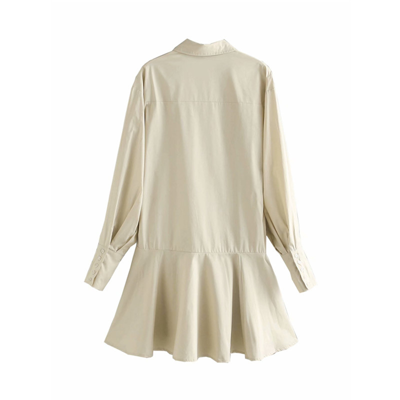 Elegant Woman Beige Loose Cotton Shirt Dress Spring Casual Ladies Oversized Lantern Sleeve es Female Chic Soft 210515