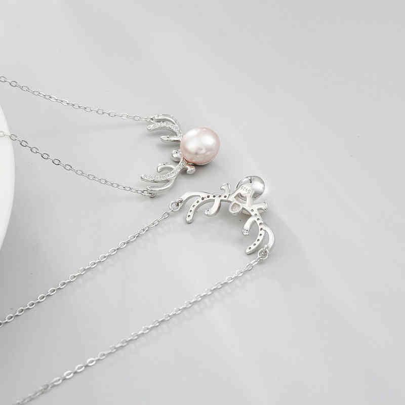 Xd169 Gift S925 Silver Elk Freshwater Pearl Necklace Fashion Simple Korean Chain