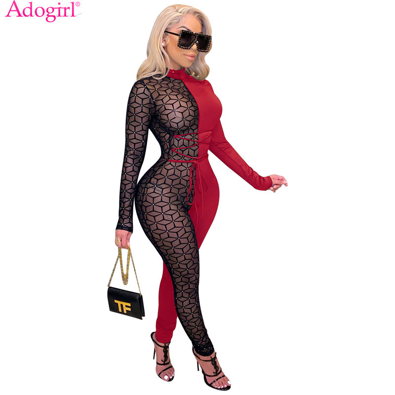 Adogirl Sheer Mesh Patchwork Women Sexy Lace Up Jumpsuit Turtleneck Long Sleeve One Piece Overall Night Club Party Romper, Black jumpsuit
Adogirl Sheer Mesh Patchwork Women Sexy Lace Up Jumpsuit Turtleneck Long Sleeve One Piece Overall Night Club Party Romper, Black jumpsuit