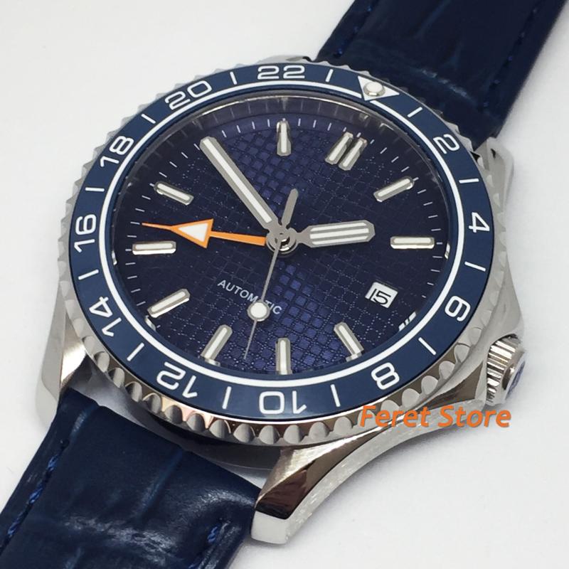 Wristwatches 41mm Men's Top Luxury GMT Mechanical Watch Sapphire Glass Blue Dial Leather Strap Luminous Waterproof Automatic, Blue 2
Wristwatches 41mm Men's Top Luxury GMT Mechanical Watch Sapphire Glass Blue Dial Leather Strap Luminous Waterproof Automatic, Blue 2