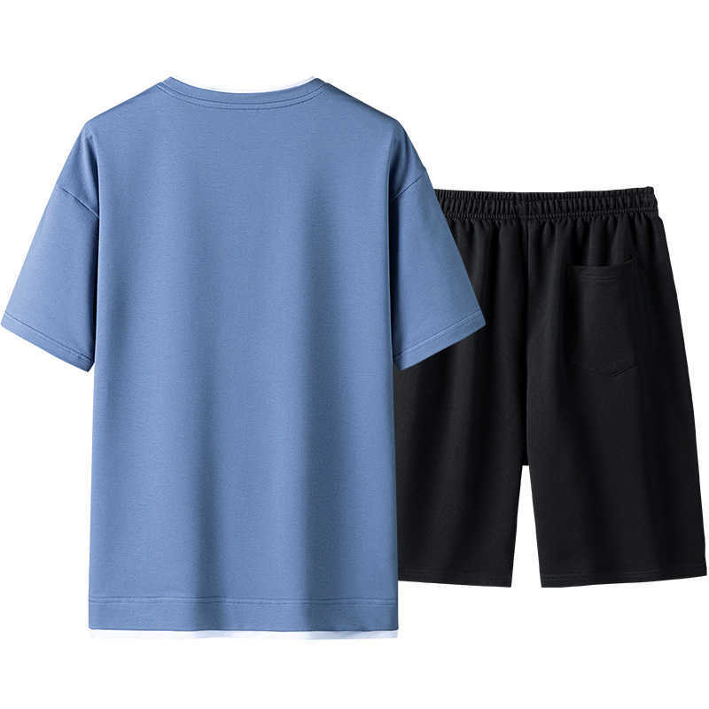Men Solid Color Tracksuit Set T-shirt+Shorts Summer Fashion Clothing Men 2 Piece Set Men Suits Short Sleeve Short Set Summer 210603