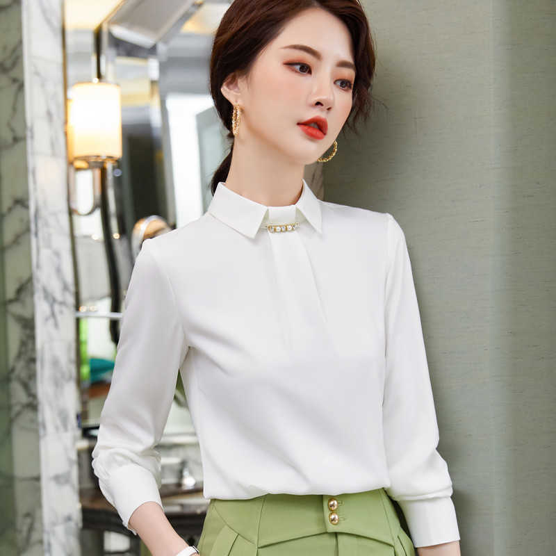 Pink Silk Shirt Women Autumn Temperament Fashion Chiffon Long Sleeve Blouses Office Ladies Formal Work Tops 210604