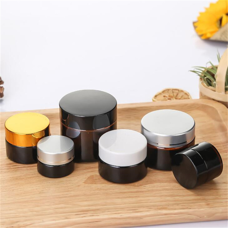 5g 10g 15g 20g 30g 50g Empty Amber Glass Jars Face Cream Bottle Containers with Inner Liners and Gold Silver Black Lids