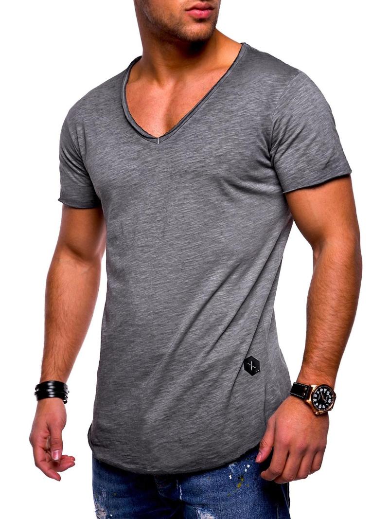 Men's Tank Tops T-shirt Explosion Models Large Size V-neck Stretch Solid Color Short Sleeve Youth Base Shirt Factory Direct Vest