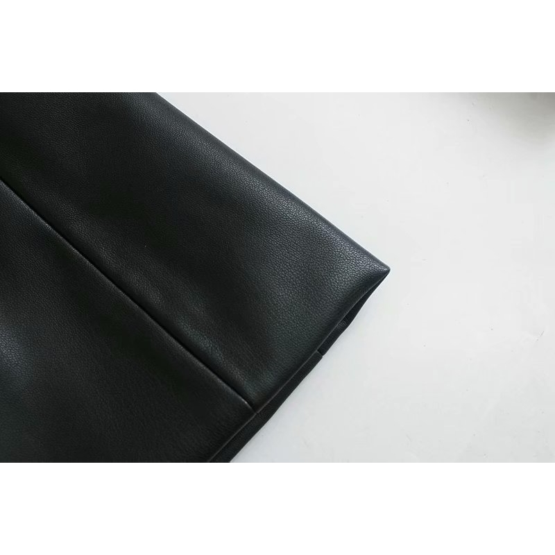 PU Leather Blazer Autumn Fashion Ladies Suit Black Casual Pockets Female Jackets Slim Girls Coat 210430