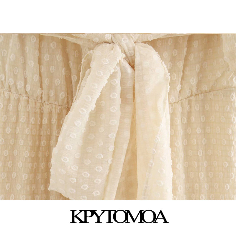 Women Chic Fashion With Bow Tied Polka Dot Midi Dress V Neck Short Sleeve Female Dresses Vestidos Mujer 210420