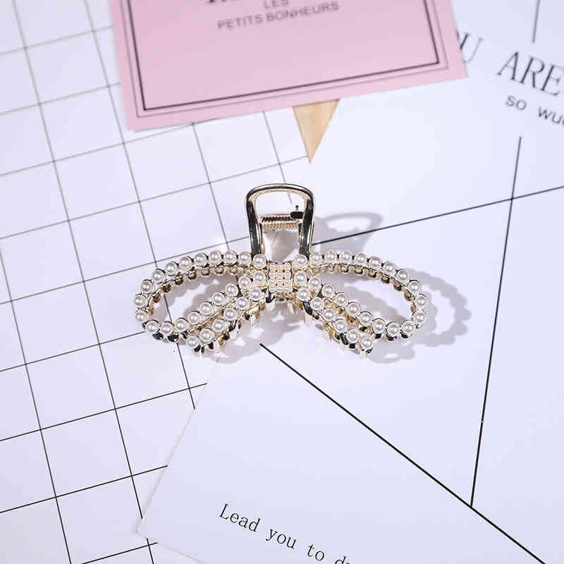 Hair Accessories Jewelry Pearl Bow Clip Metal Female Large pin Shark Back Long Korean Version