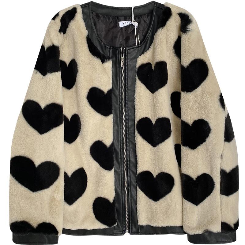 Women's Jackets Fashion Plush Love Pattern Jacket Women 2021 Winter Round Neck Loose Long Sleeve Top Femme Korean Style Warm Tops, Black;brown
Women's Jackets Fashion Plush Love Pattern Jacket Women 2021 Winter Round Neck Loose Long Sleeve Top Femme Korean Style Warm Tops, Black;brown