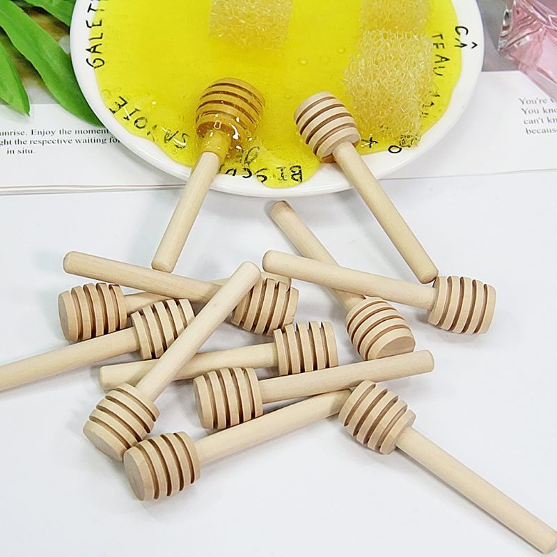 8 Cm/3.15in Wooden Honing Lepel Coffee Roar Bar Honey Dipper Stick For Honey Slime Box Jar Long Handle Mix Stick