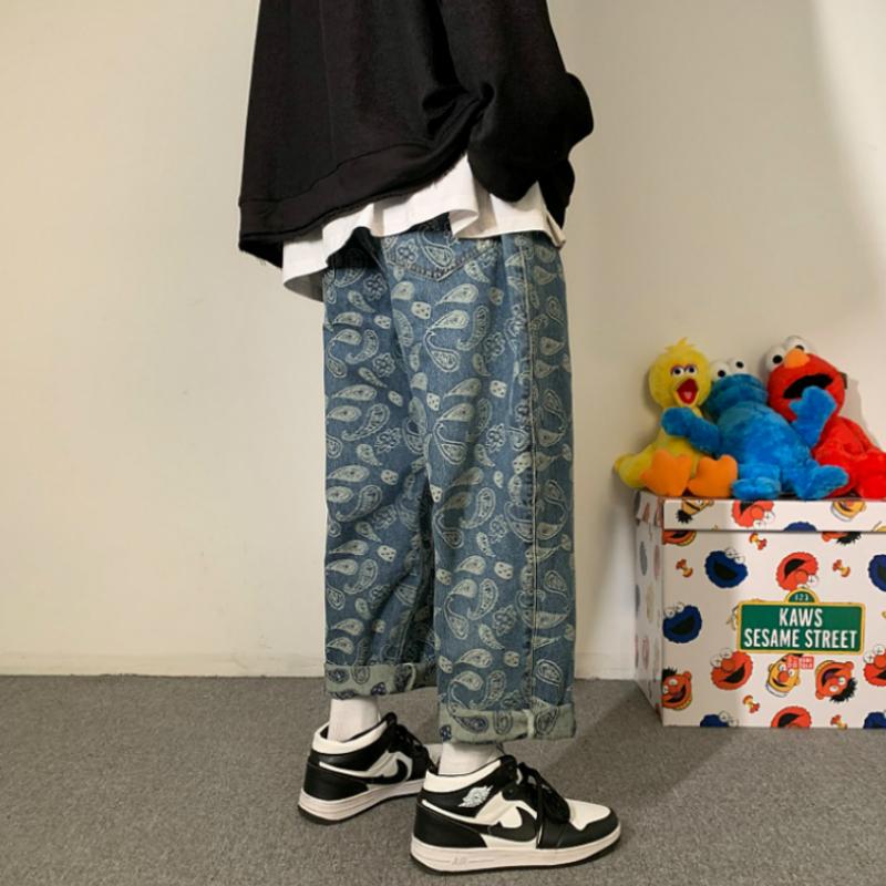 Full Print Men Harem Pants 2021 Fashion Mens Clothing Straight Casual Jean Pant Loose Vintage Jogger Ankle-length M-5xl Men's