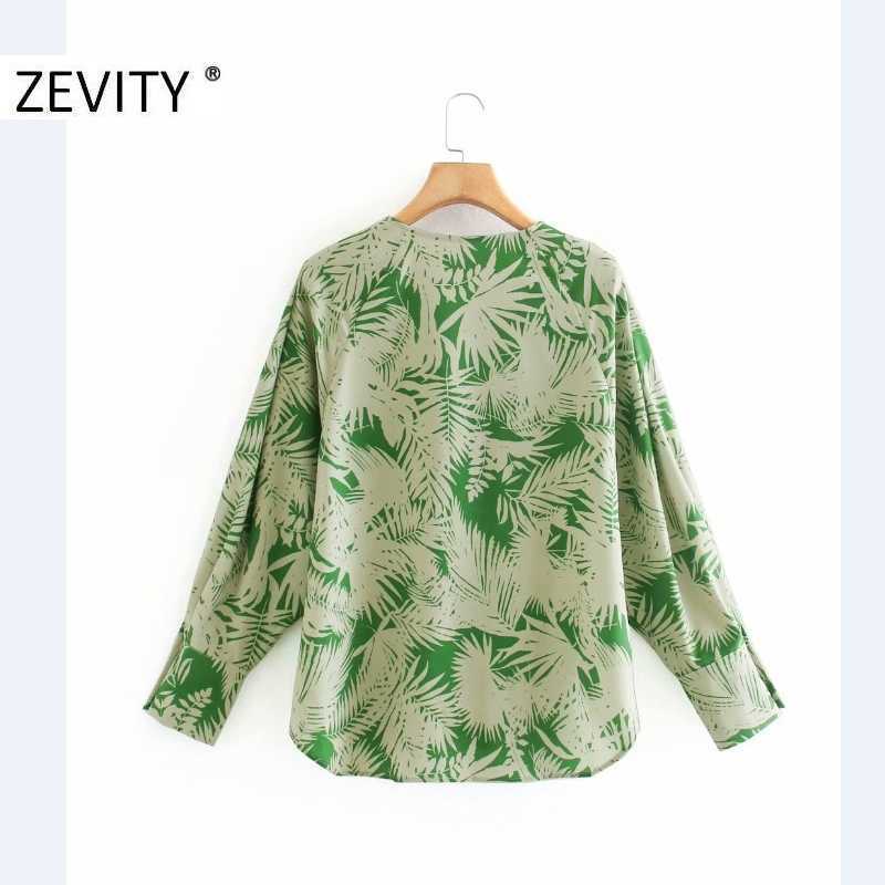 ZEVITY women vintage v neck leaves print casual smock blouse shirt women long sleeve breasted chic femininas blusas tops LS7246 210603