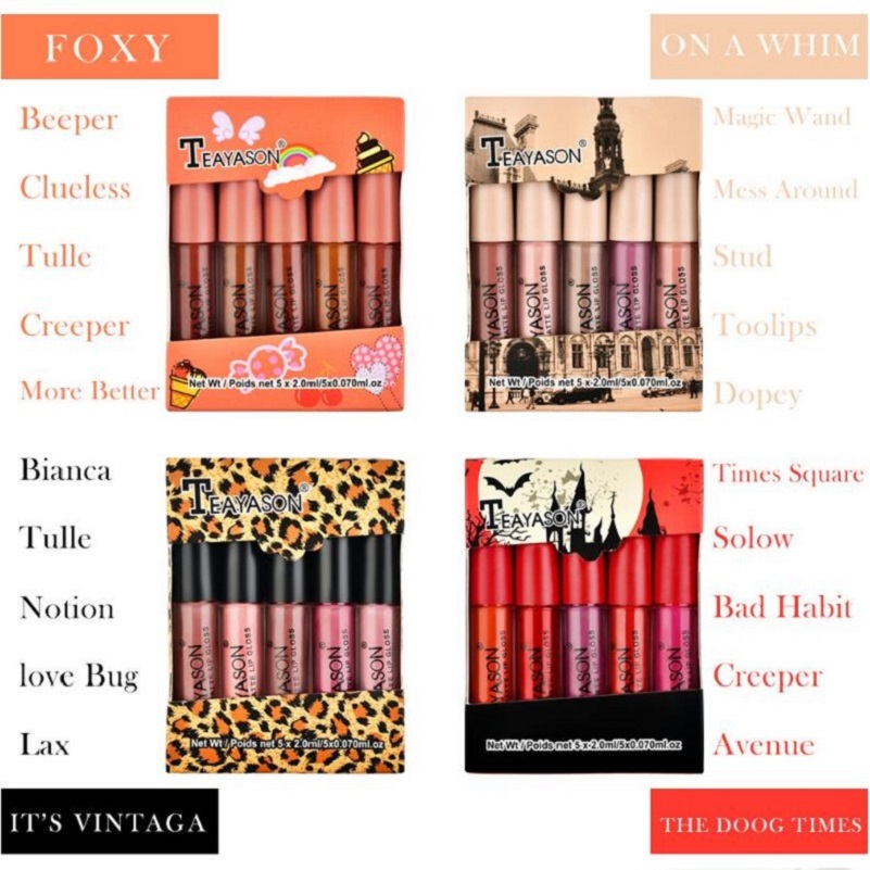 TEAYASON 5pcs Nude Matte Liquid Lipstick Set Sexy Red Velvet Lip Gloss Waterproof Long Lasting Makeup Lips Tint Cosmetic Beauty lipgloss, Customize
TEAYASON 5pcs Nude Matte Liquid Lipstick Set Sexy Red Velvet Lip Gloss Waterproof Long Lasting Makeup Lips Tint Cosmetic Beauty lipgloss, Customize
