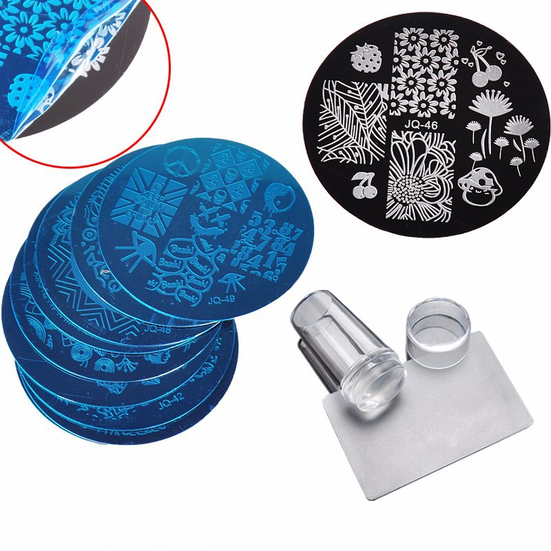 10pcs Round nails Templates Stamping Plate kits with 1pc Clear Silicone Stamper Scraper Template for nail art paint manicure Tools NAR007 - view 4