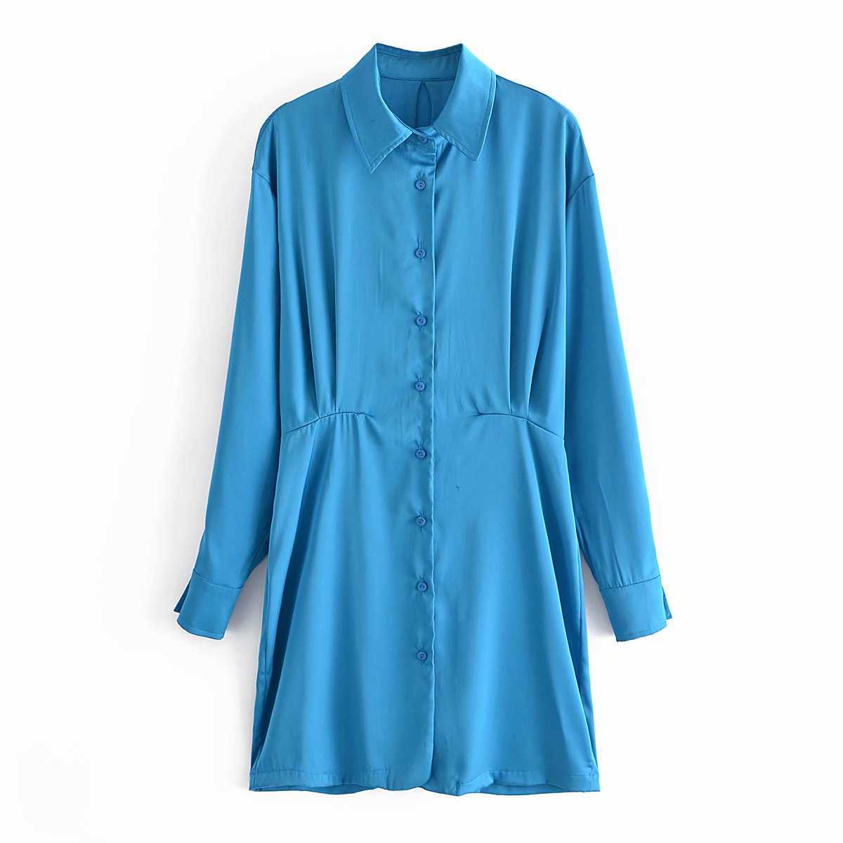Women Pleated Satin Shirt Dress Fashion Long Sleeves Button-up Chic Lady Short Dresses Woman Robe 210709, Blue
Women Pleated Satin Shirt Dress Fashion Long Sleeves Button-up Chic Lady Short Dresses Woman Robe 210709, Blue