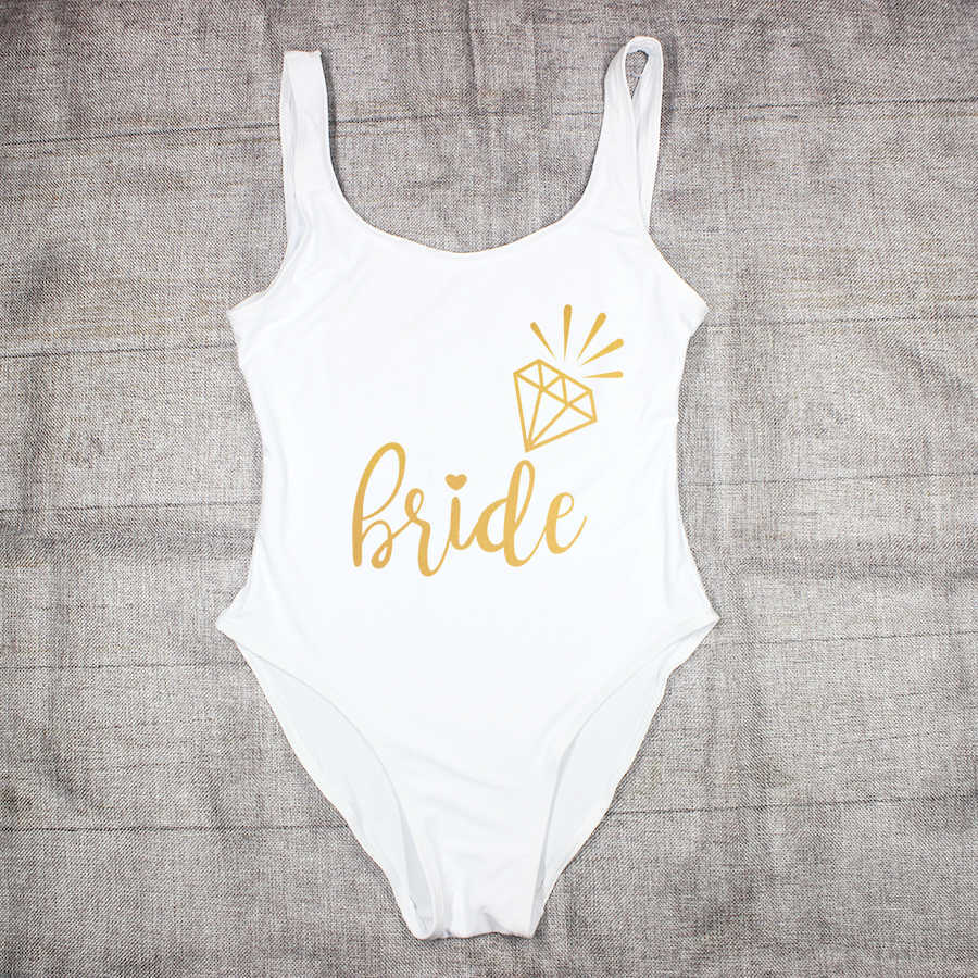 Bachelorette Party Swimsuit Bride & Squad Lady Wedding Lining High Leg Women Swimwear Bikini 210611