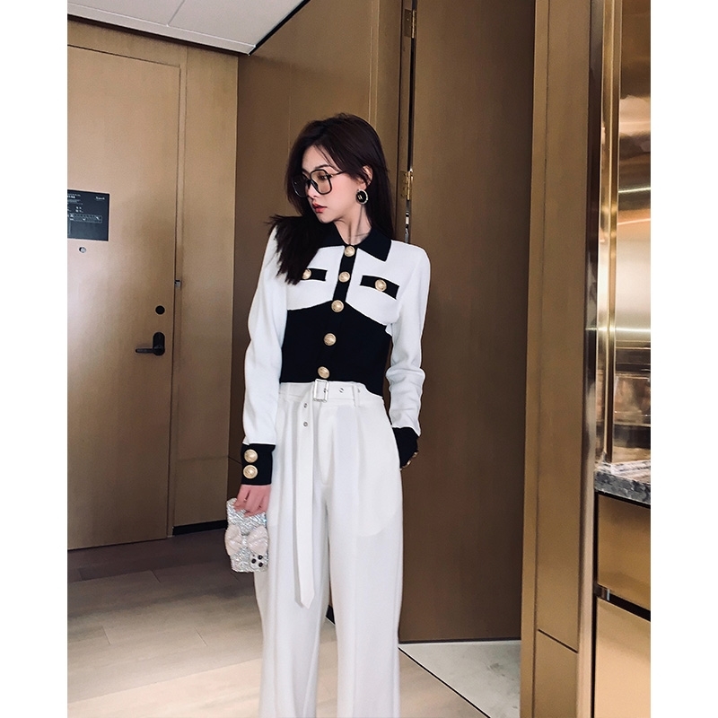 Color-blocked Knitted Crop Tops Women Full Sleeve Single-breasted Buttons Short Caridgan Sweater Vintage Elegant Ladies Jumpers 210514