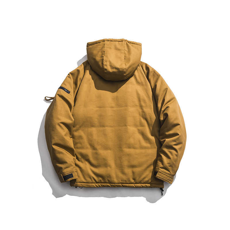 Winter Men Parka Coat Cotton Warm Thick Coat Japan Style Fashion Casual Parka Basic Windproof Hooded Jackets Yellow High Quality 210603