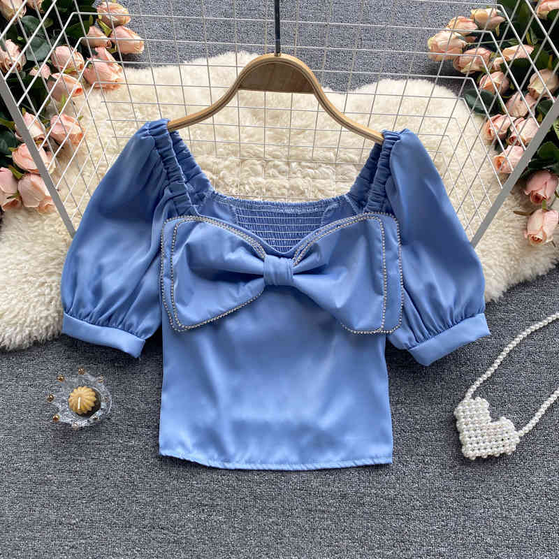 Women' Knits & Tees Sweet Summer Fashion Square Neck Diamond-encrusted Bow Short Sleeve Tops Clothes Shirts and Blouse S500 KDRL, Blue
Women' Knits & Tees Sweet Summer Fashion Square Neck Diamond-encrusted Bow Short Sleeve Tops Clothes Shirts and Blouse S500 KDRL, Blue