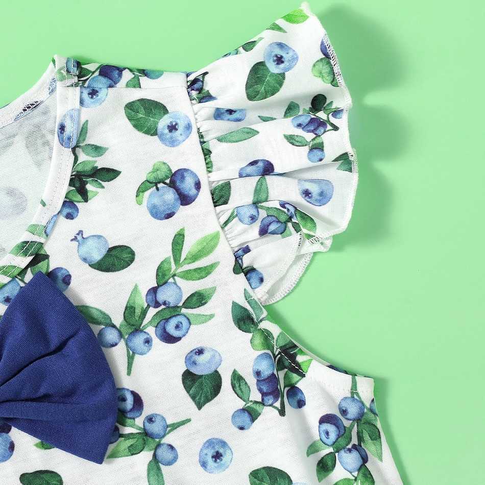 Stylish Blueberry Leaves Print Bowknot Top And Shorts 210528