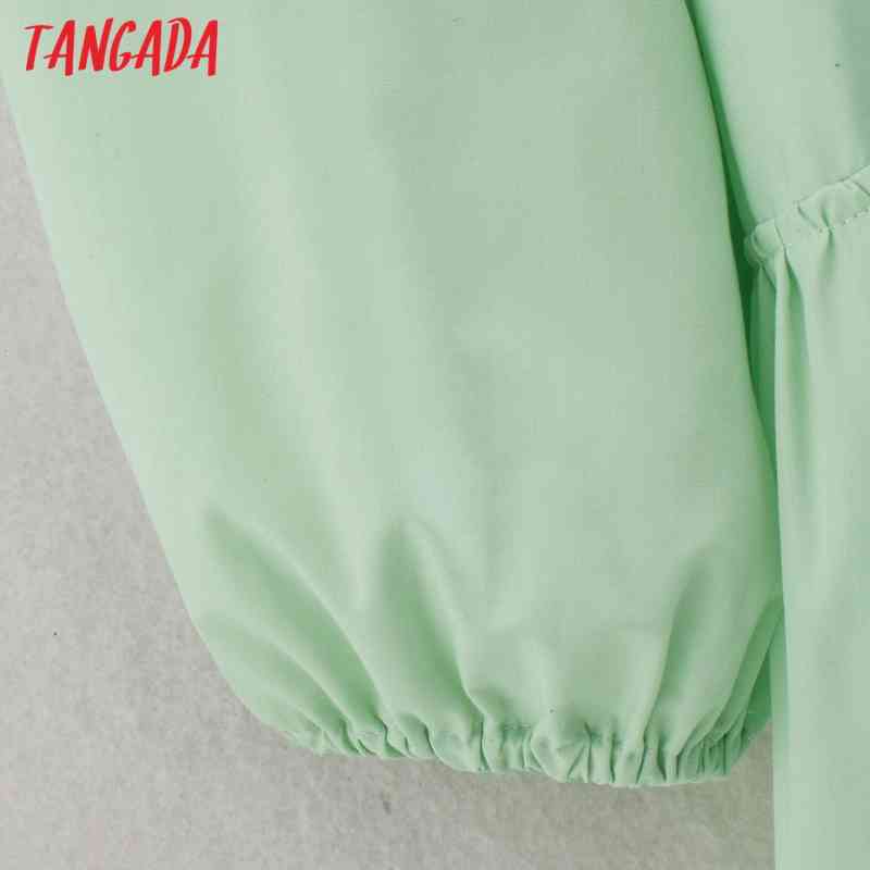 Fashion Women Solid Green A-line Arrival Long Sleeve Ladies V Neck Loose Mini Dress Vestidos CE137 210416