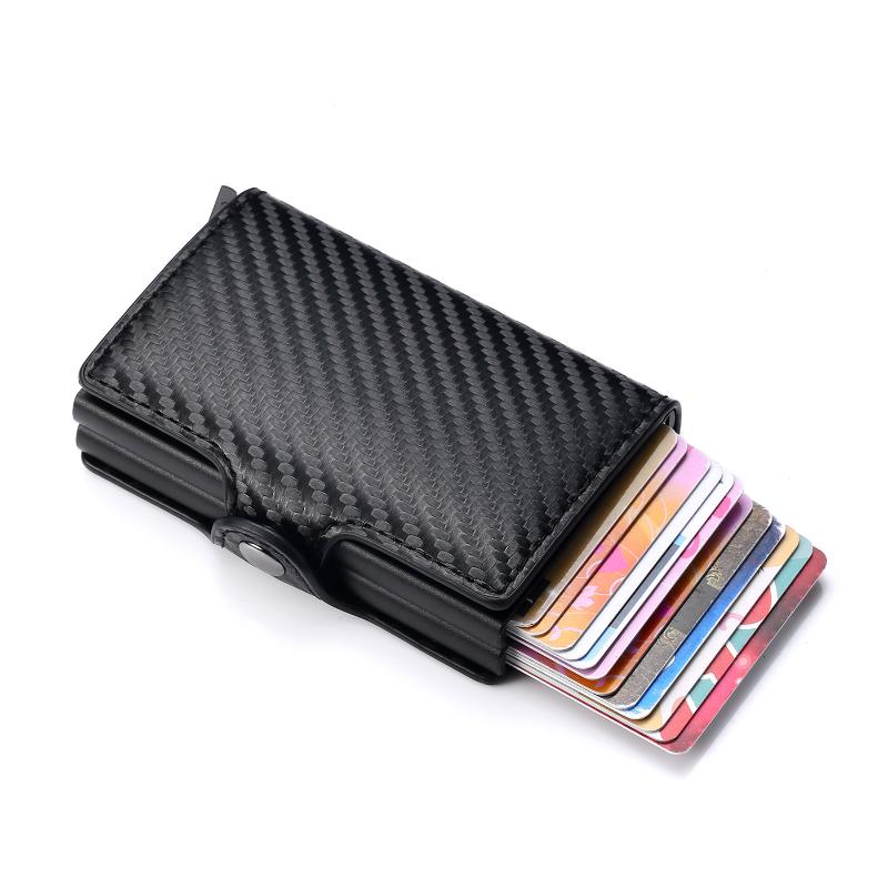 Card Holders PU Leather RFID Anti-theft Aluminum Box Wallet Business Double Boxes Male Carbon Fiber Multifunctional Case