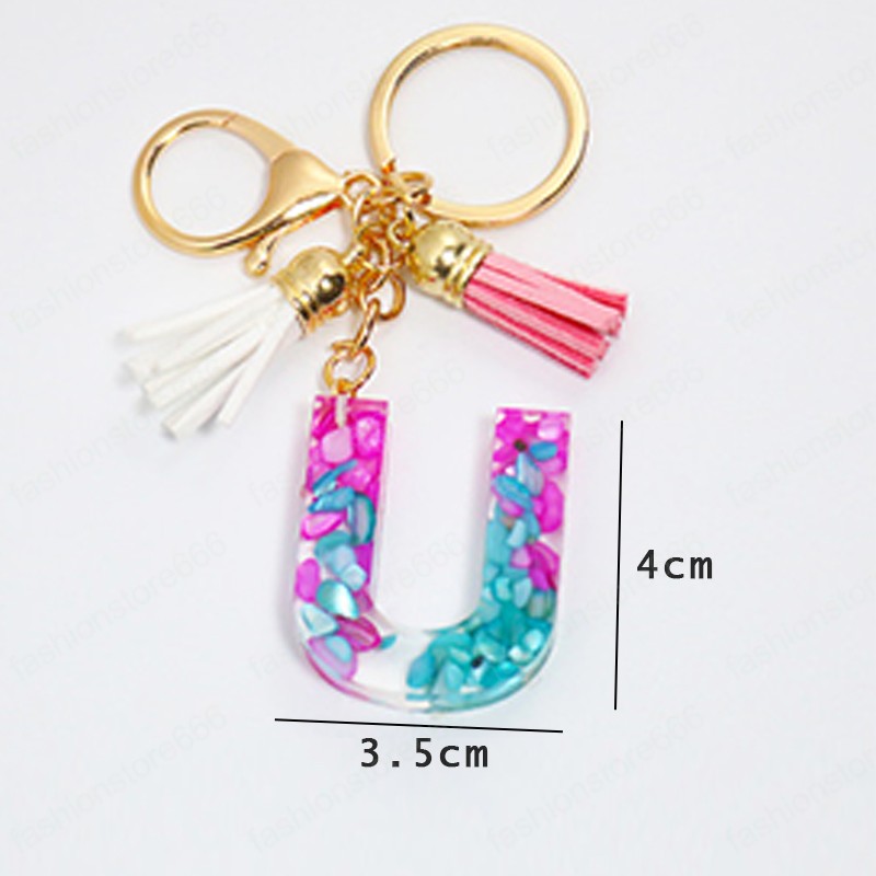 Cute Blue Red Gradient A-Z Initial Letters Keychains Tassel Pendant KeyChain Rings Car Resin Alphabet Keyring Charm Bag Jewelry