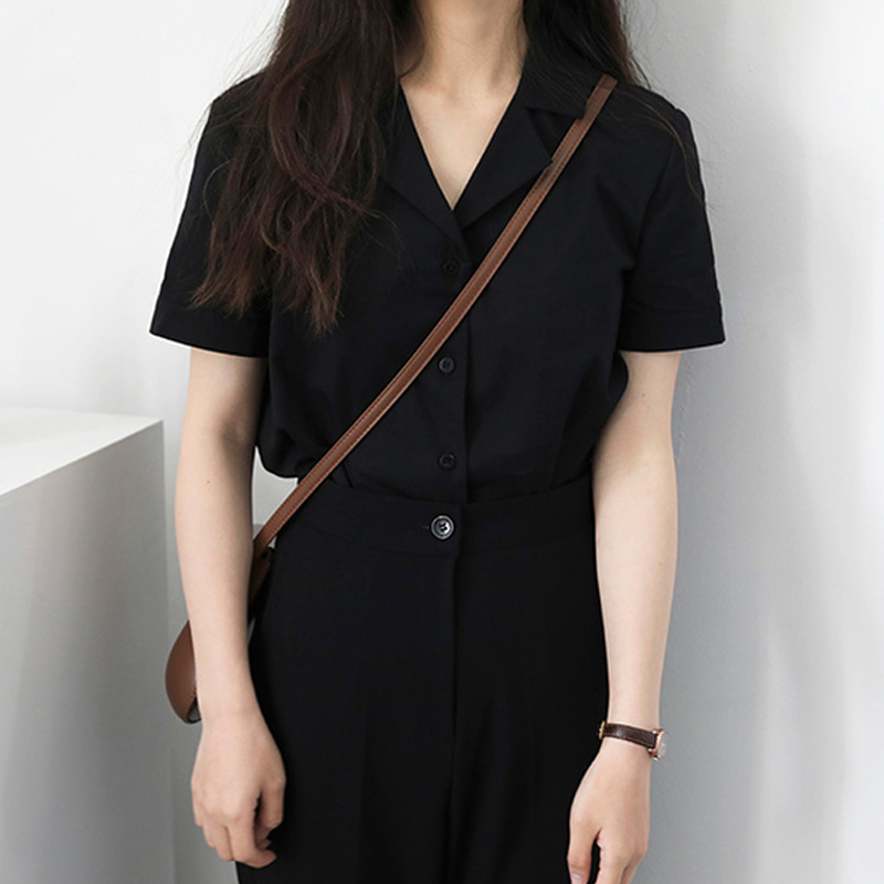 Retro Shirt for Women Simple Solid Summer Blouse Fashion Short Sleeve V Neck Office Lady White Tops Blusas Femininas 10166 210427